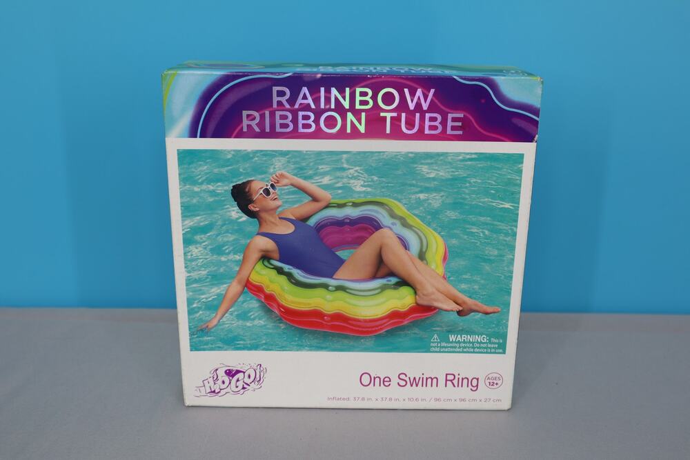 H2OGO! Rainbow Ribbon Tube Inflatable Swim Ring Pool Float NIB 37.8"